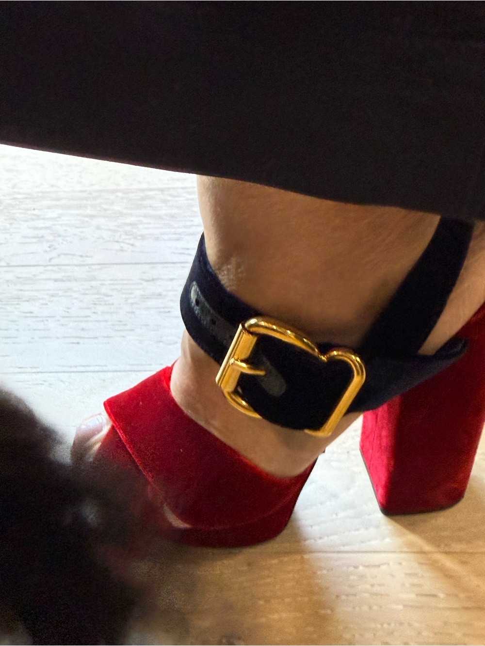 Prada Red Velvet Platform Sandal with Navy Ankle Strap - Picture 11 of 11